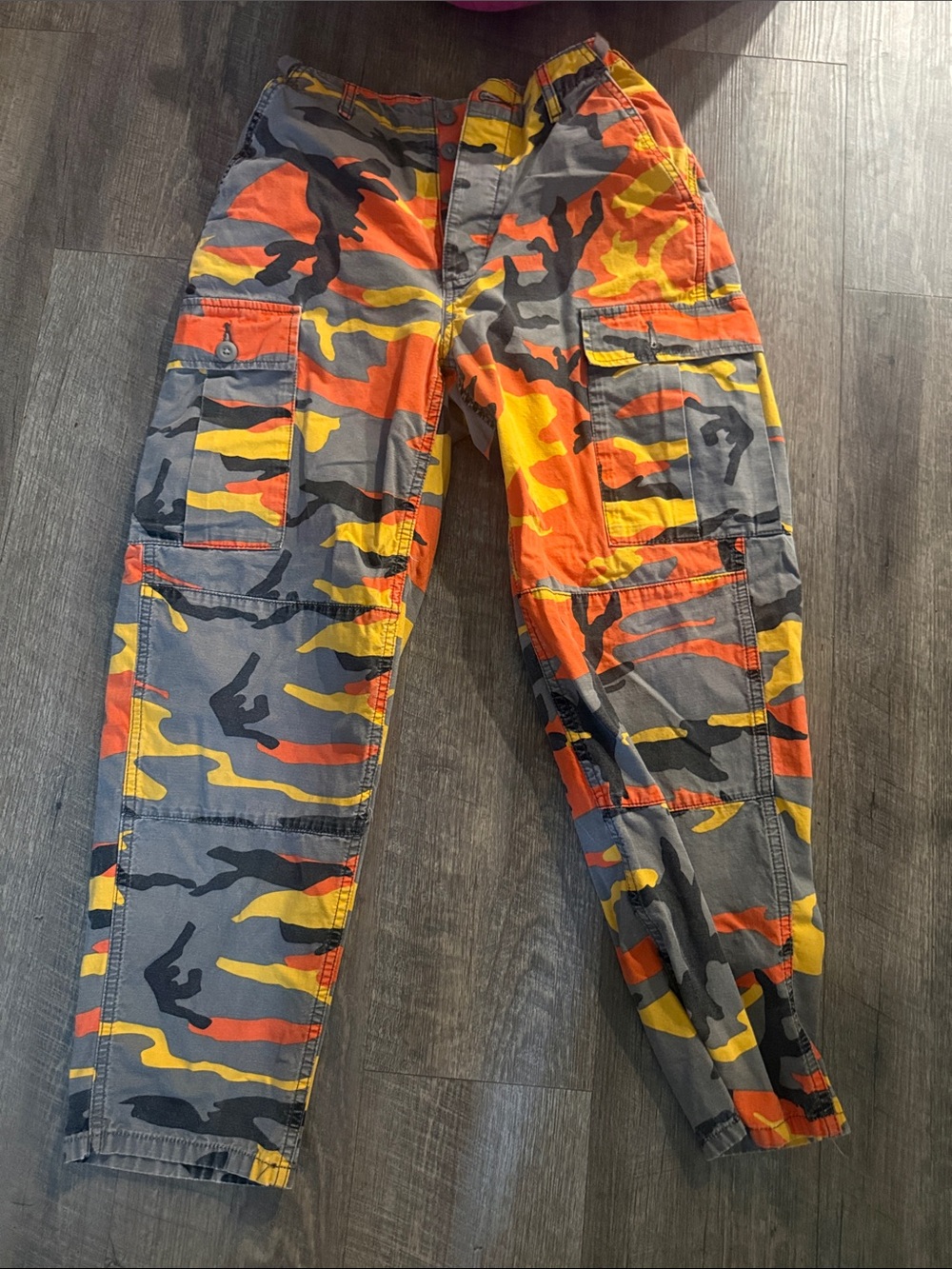 Topshop Orange, Yellow & Gray Camo Cargo Pants